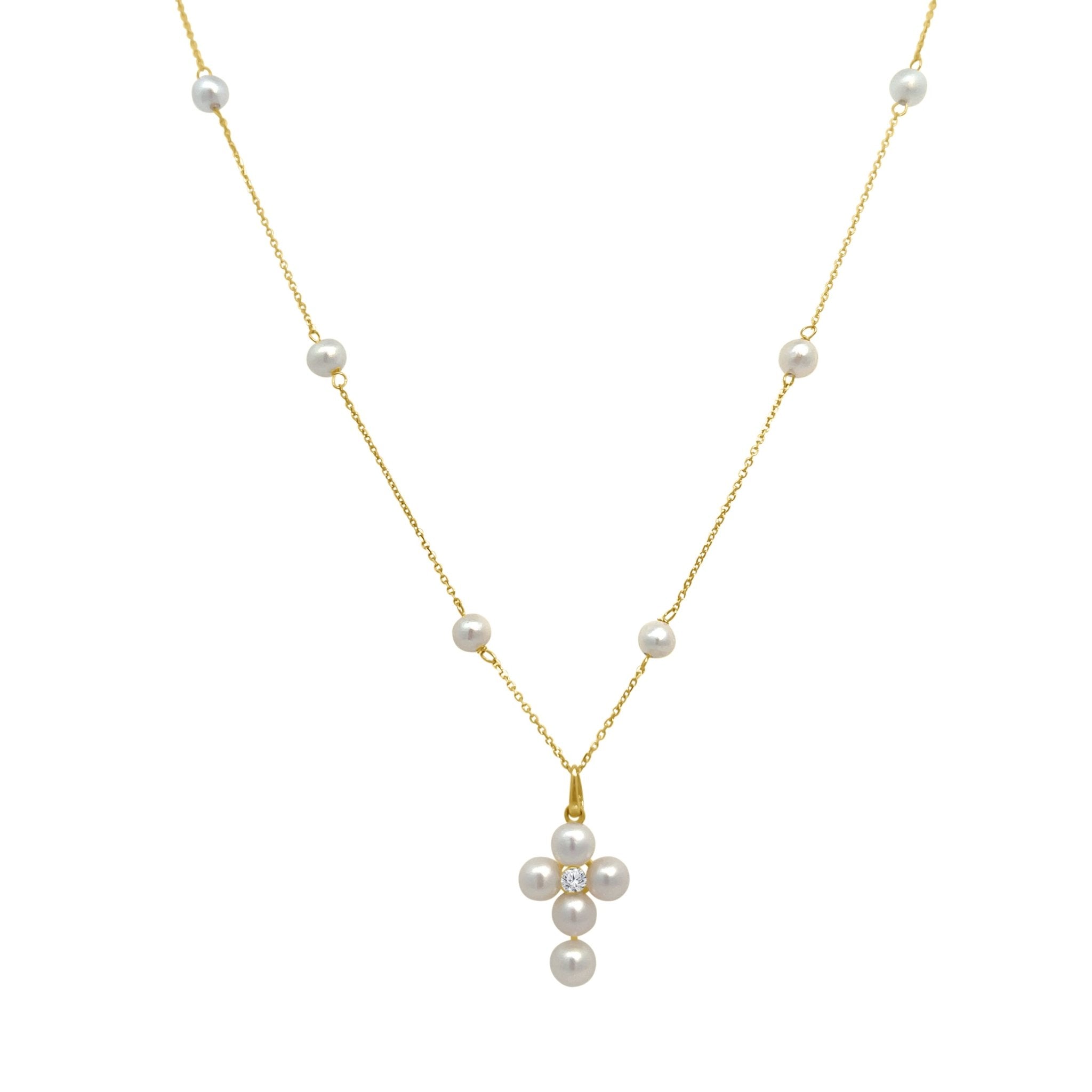 Pearl Station Cross Necklace – Lindsey Leigh Jewelry