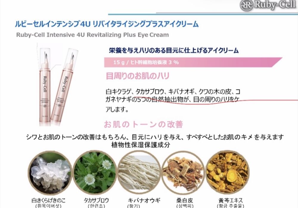 ルビーセルインテンシブ4Uアイクリーム（ヒト幹細胞培養液3％配合 15g