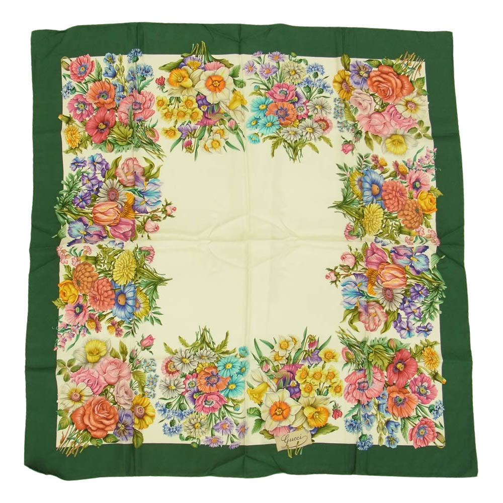 GUCCI グッチ スカーフ カップ柄 天使 シルク ベージ ヴィンテージ