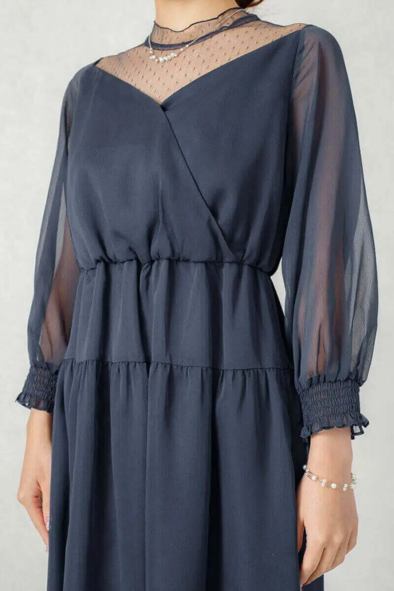 ネイビーのドットチュールシフォンドレス | Dorrydoll | M | 結婚式