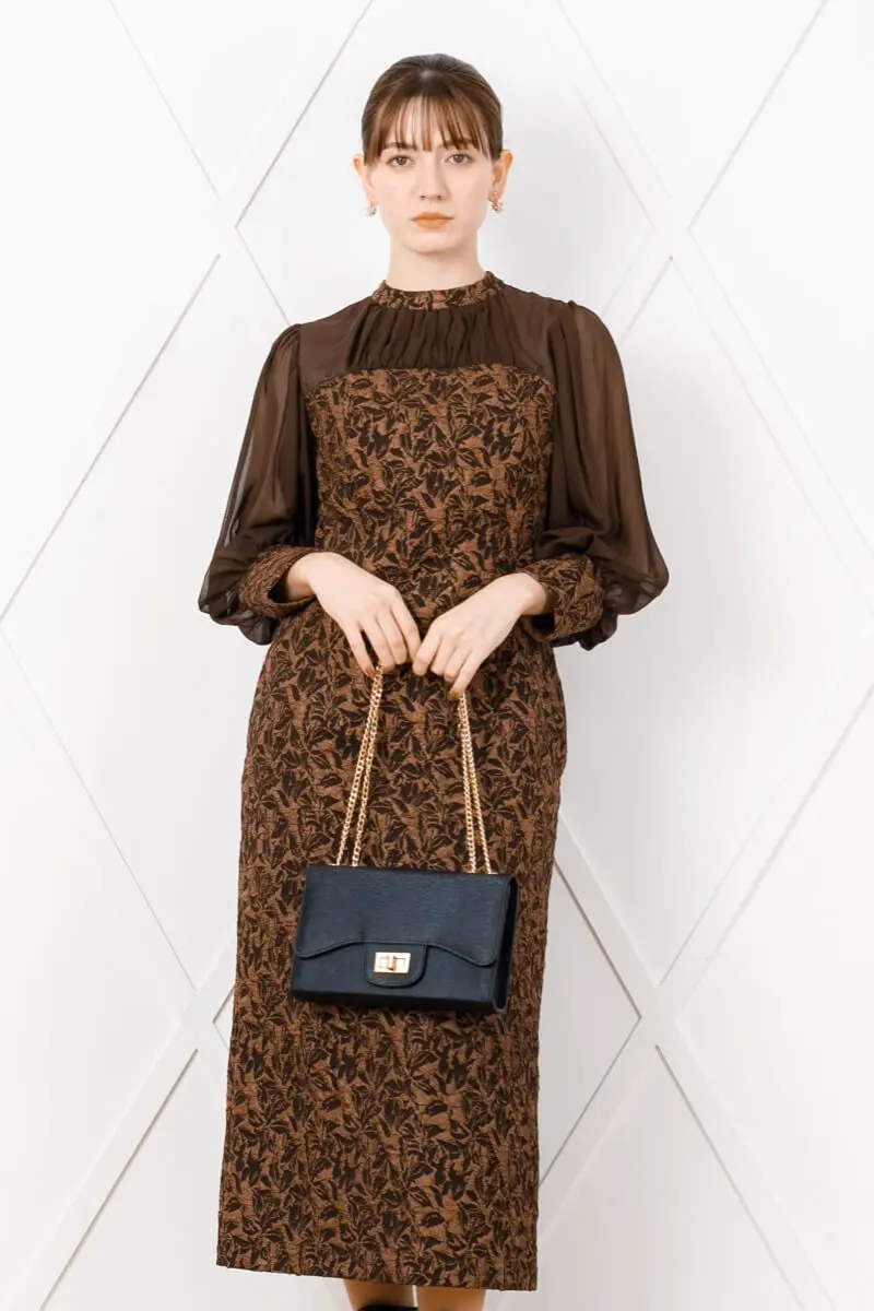 ダークブラウンのジャガードIラインドレス | Dorry doll | M | 結婚式