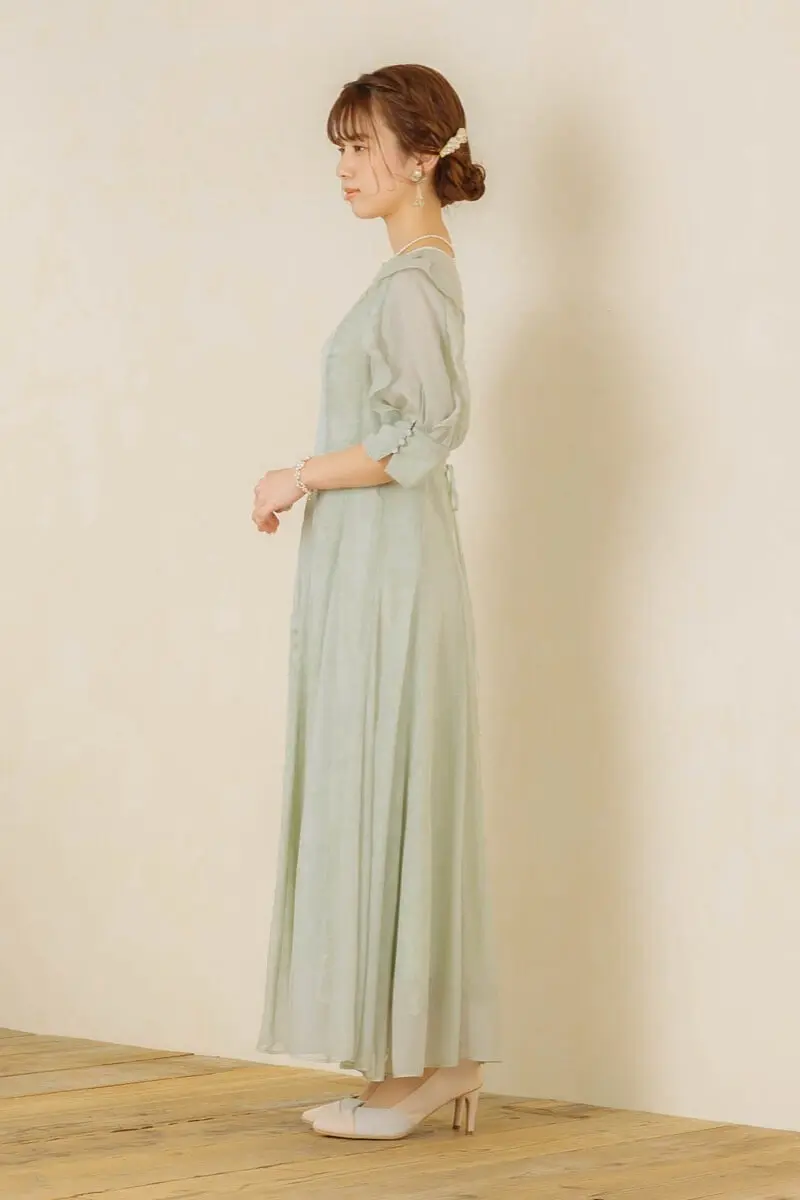 グリーンのフリルスリーブドレス | Dorry doll | M | 結婚式パーティー