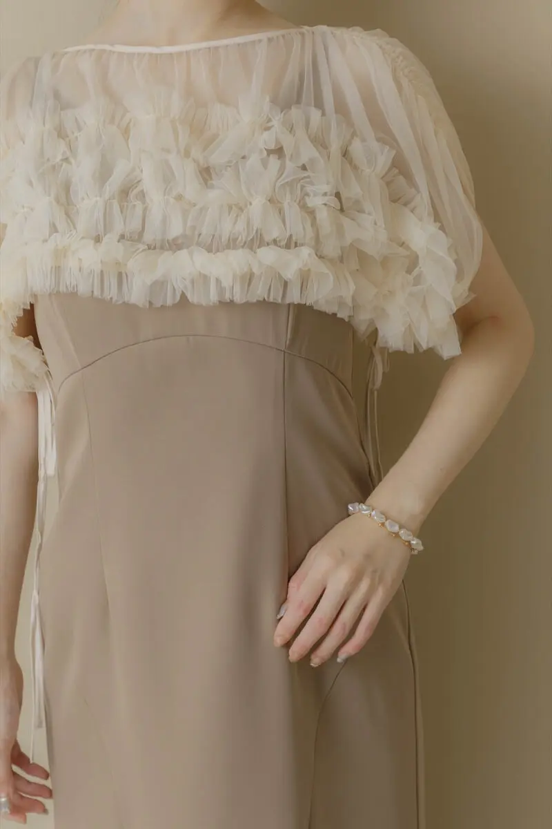 ベージュのチュールトップスセットドレス | ANDRESD | S | 結婚式