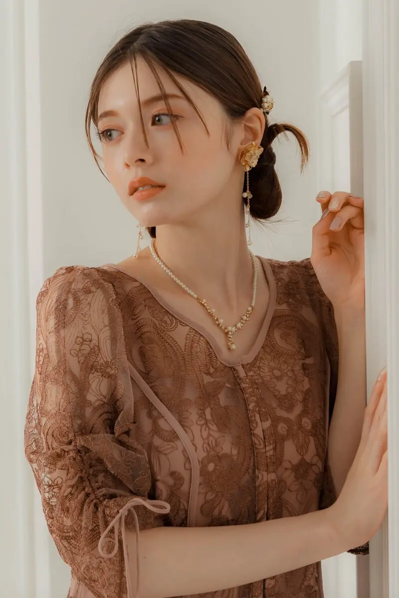 ピンクのエンブロイダリーレイヤードドレス | Dorry doll | M