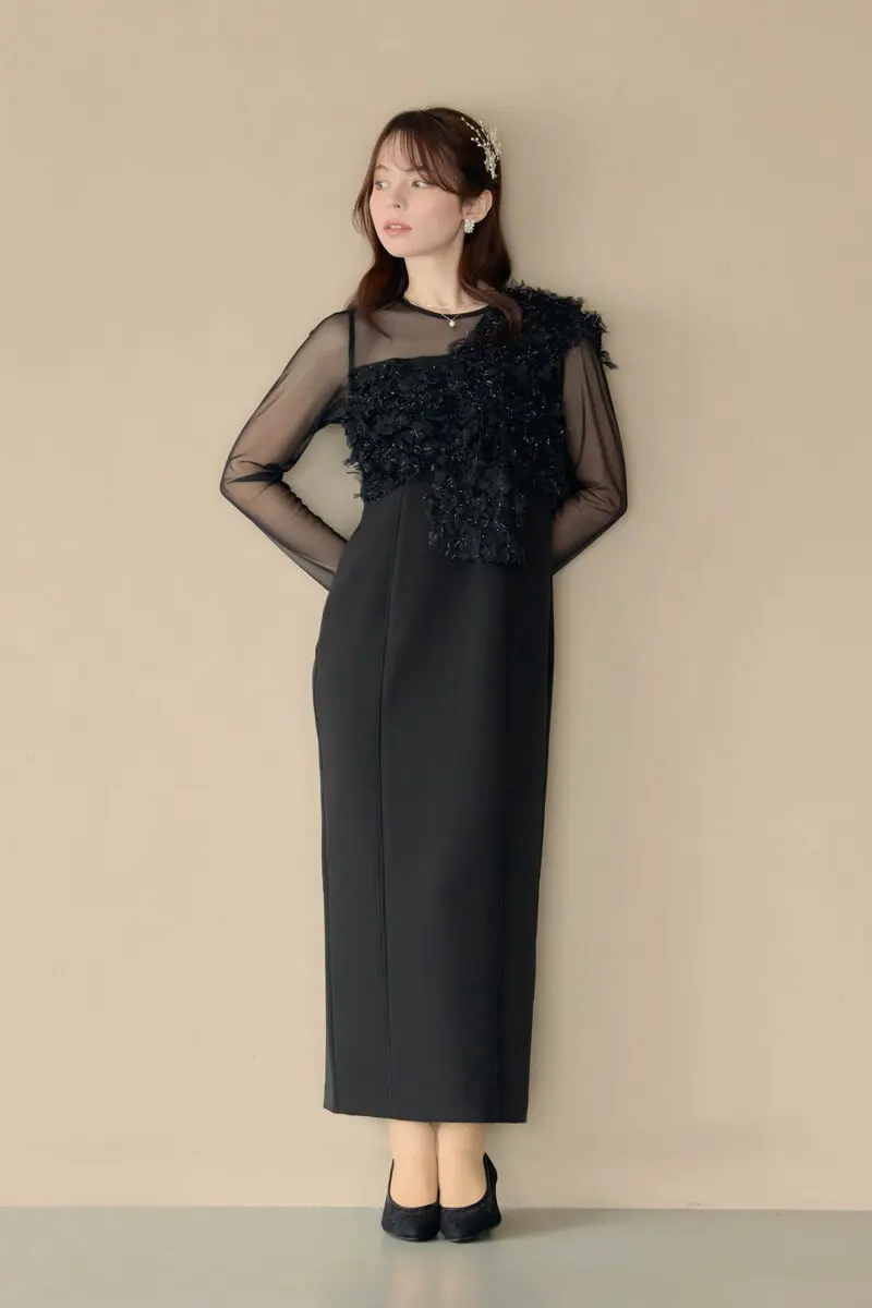 ブラックのフリンジグリッターノットドレス | ANDRESD | M | 結婚式
