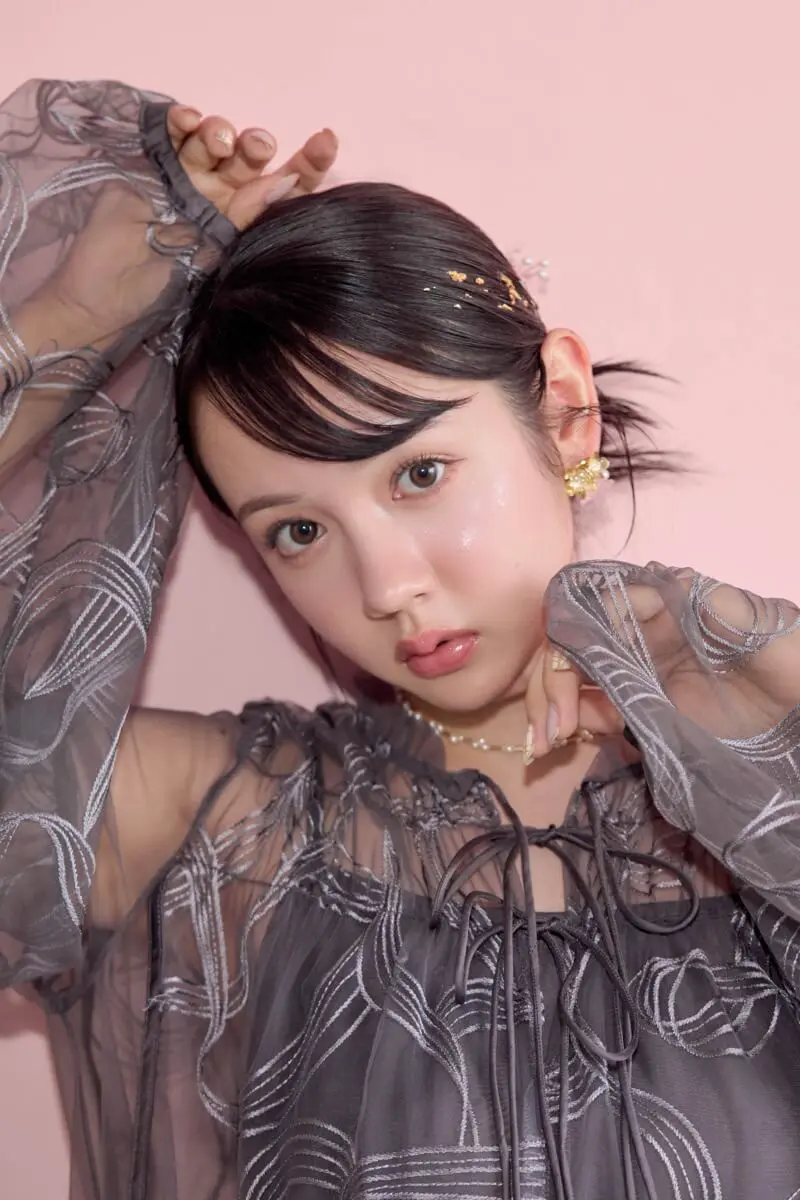 チャコールのリボンエンブロイダリーレイヤードドレス | Dorry doll