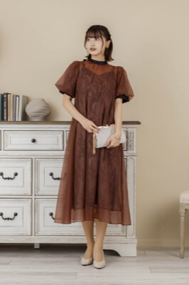 オレンジのシアーAラインドレス | Dorry doll | M～マタニティ