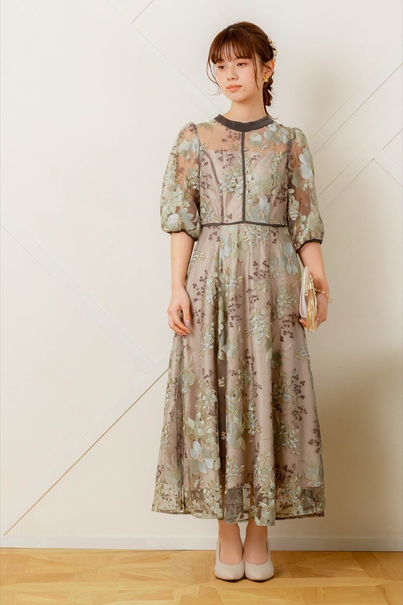 グリーンのフラワーエンブロイダリードレス | Dorry doll | M | 結婚式