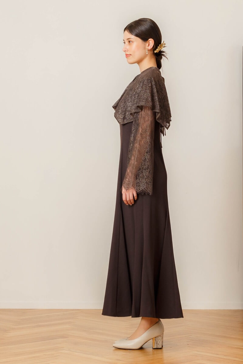 ブラウンのレイヤードケープドレス | ANDRESD | L | 結婚式パーティー