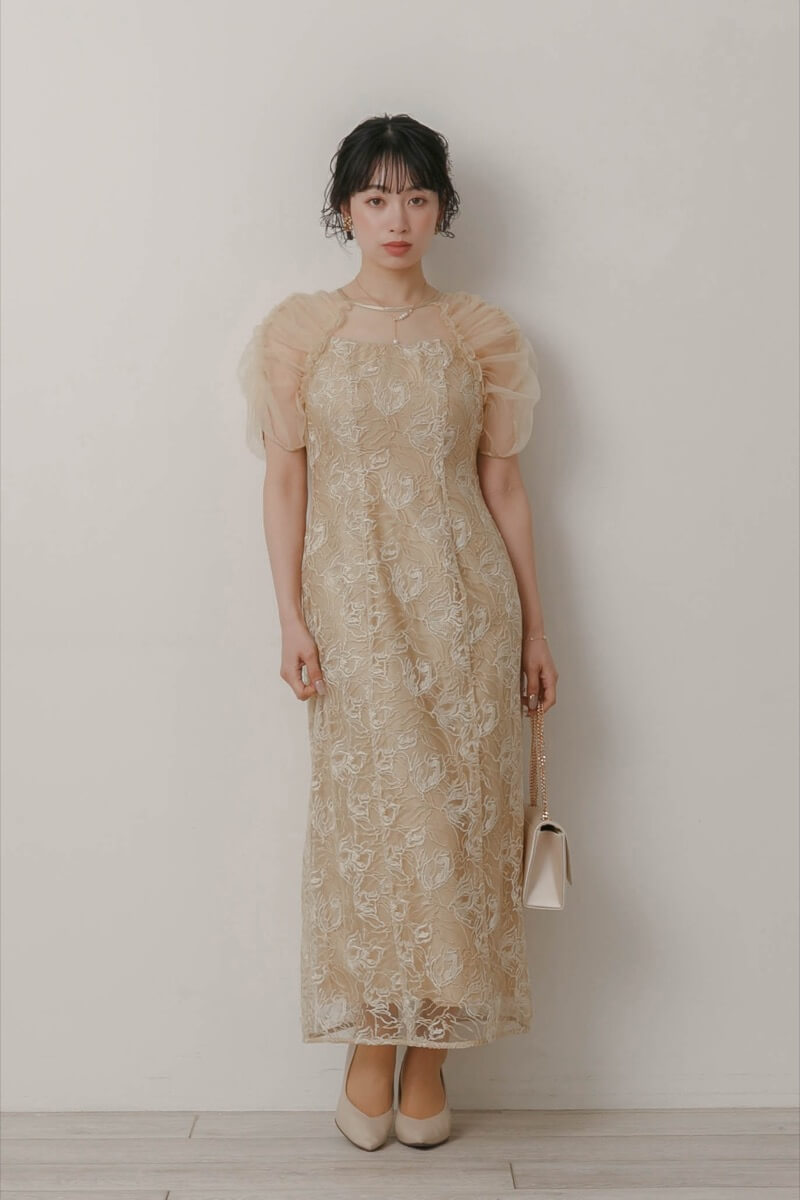 イエローのフラワーチュールギャザードレス | Dorry doll | M | 結婚式