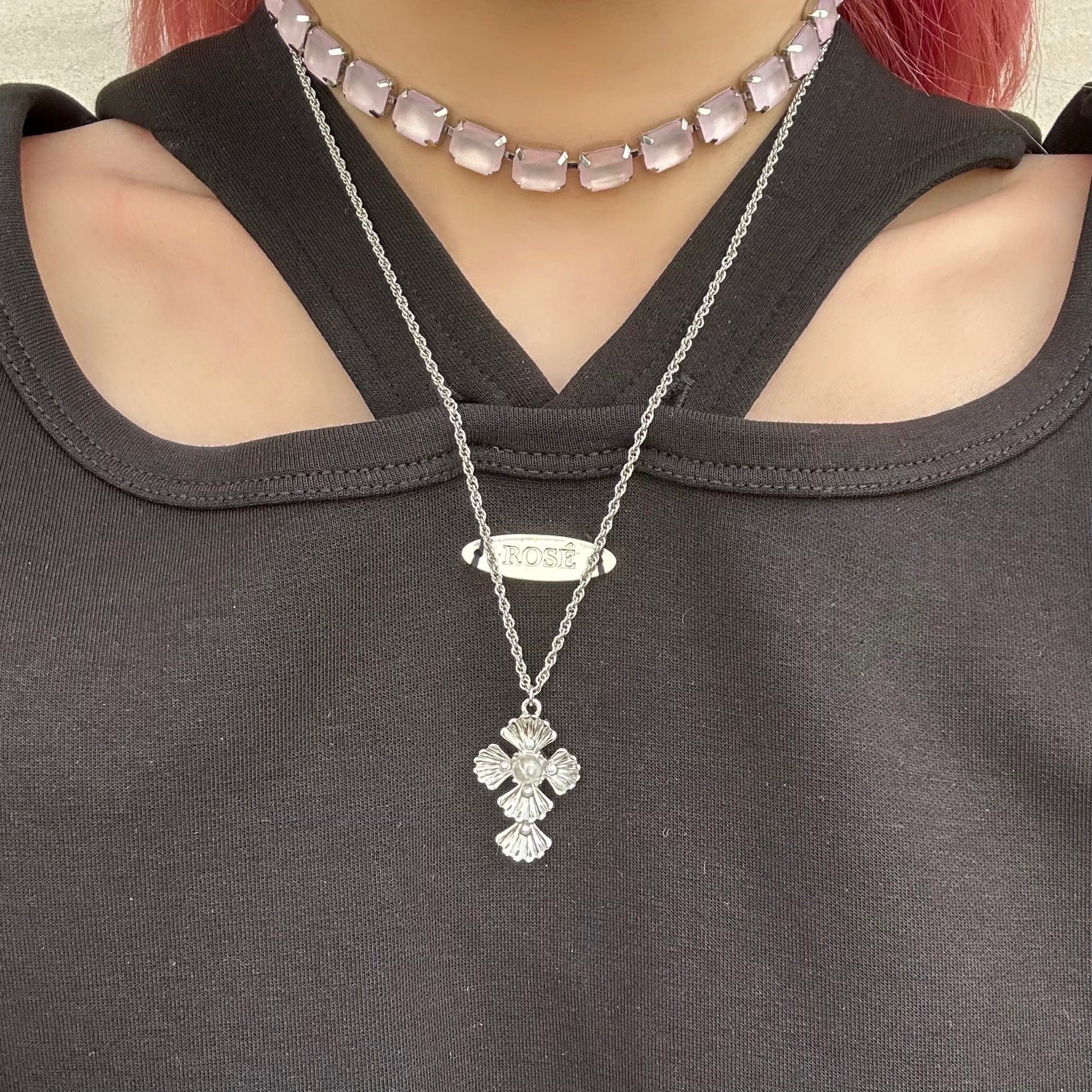 シェルクロスネックレス（シルバー/水晶） – Liquem