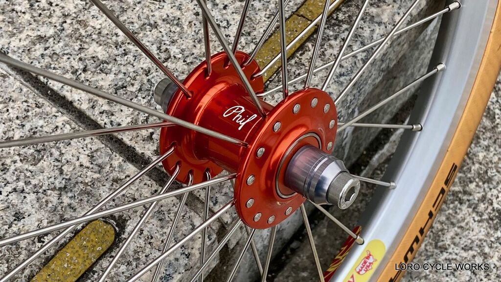 限定復刻のPhil Woodオレンジハブでストックホイールを組みました