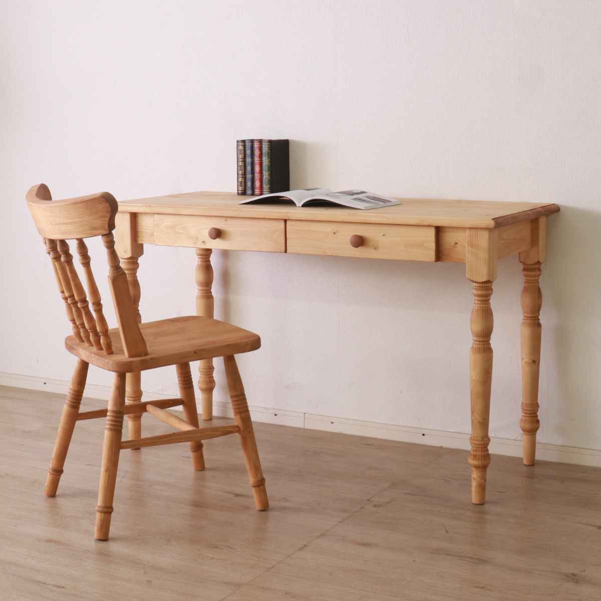 ワークデスク 引き出し付き 幅120cm 天然木 カントリー調 （ デスク