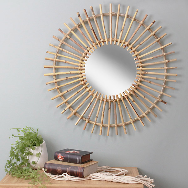 ミラー 幅60cm ラタン 籐 かがみ 鏡 ウォールミラー 壁掛け おしゃれ