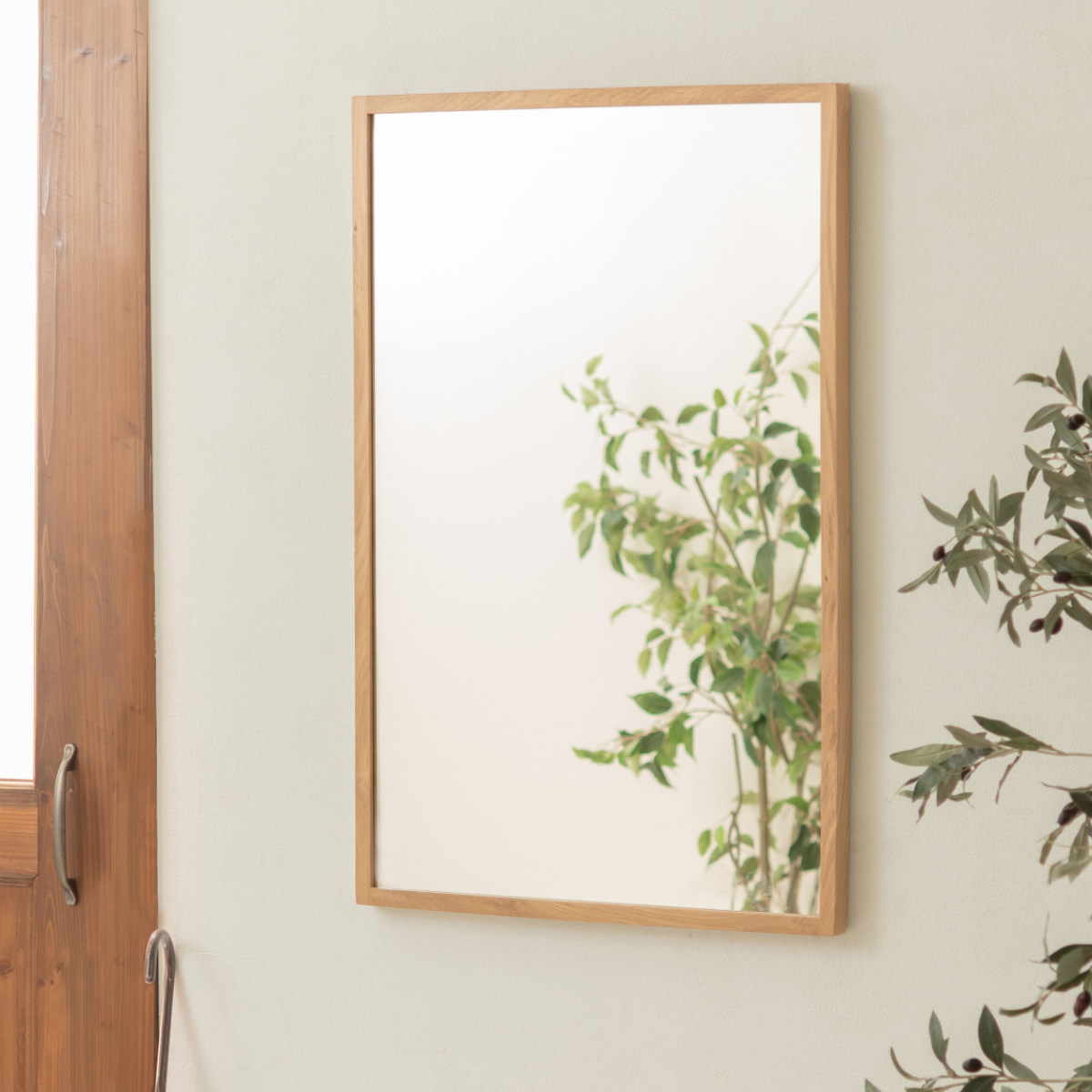 ウォールミラー 幅58cm 長方形 木製 （ 木目 フレーム オーク材 壁掛け