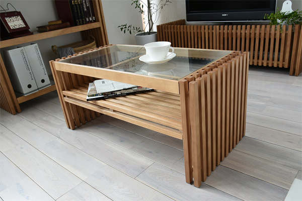 センターテーブル ガラス天板 天然木 FOREST 幅84cm （ ローテーブル