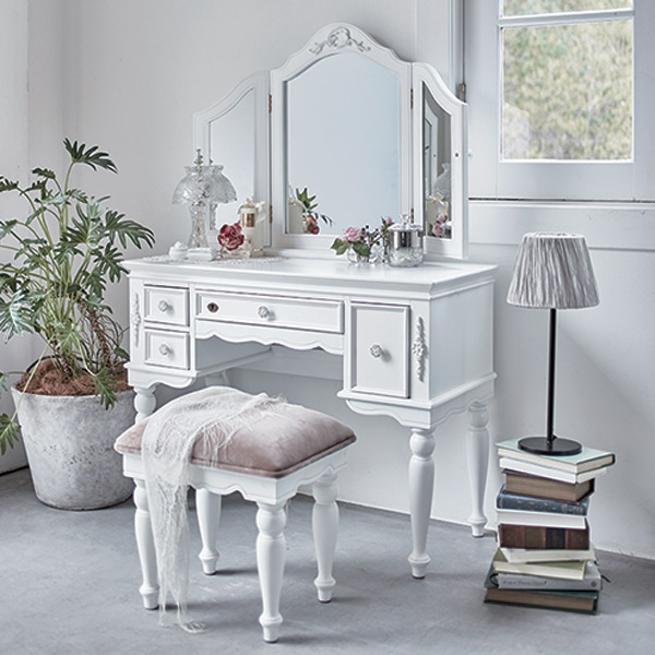 ドレッサーセット 三面鏡 スツール付 姫系 ロマンチック HAMPTON 幅