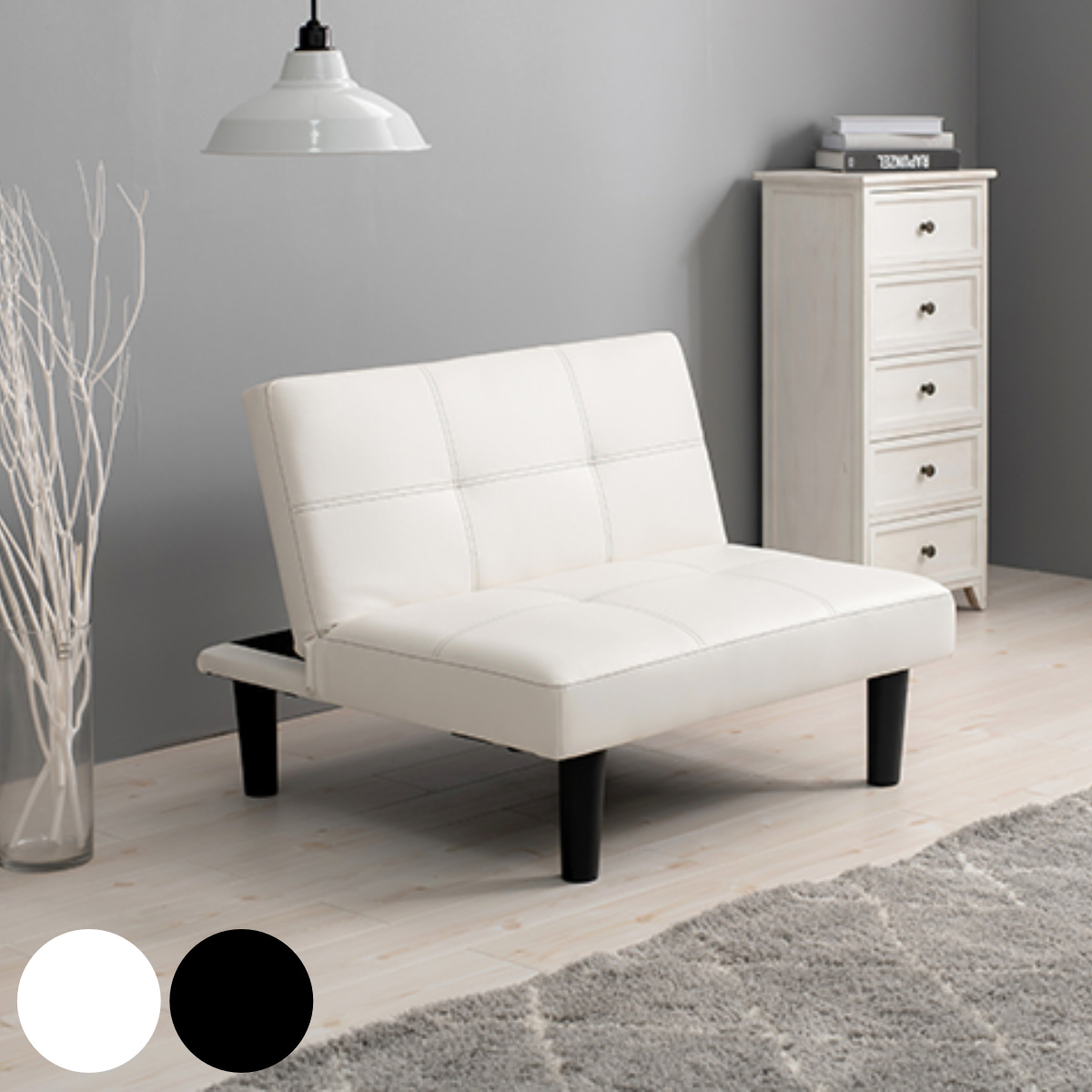 ソファベッド 幅88cm 3段階 リクライニング レザー調 （ 一人掛け 一人