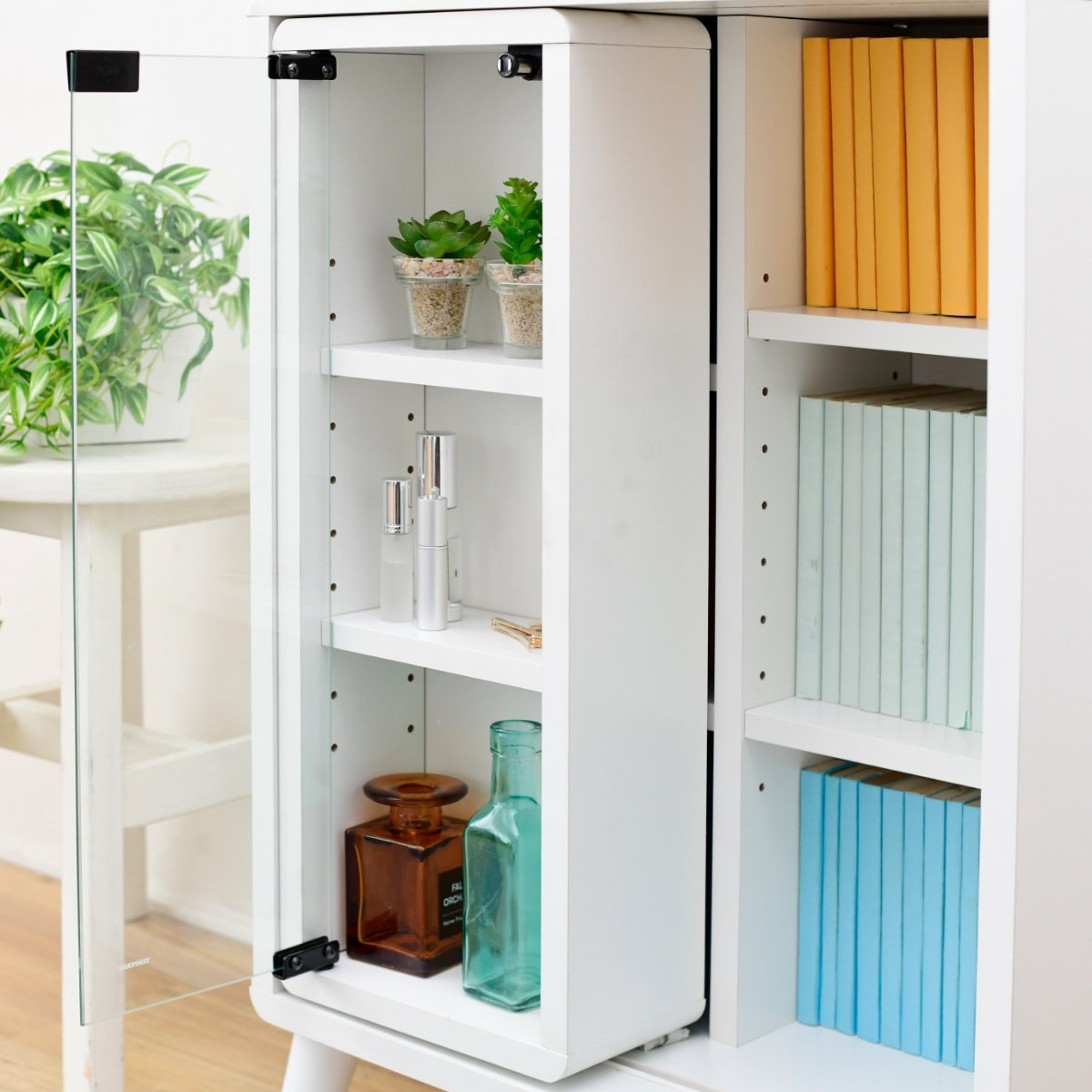 マガジンラック スライド収納 ガラス扉付 Pico 幅50cm （ スライド本棚