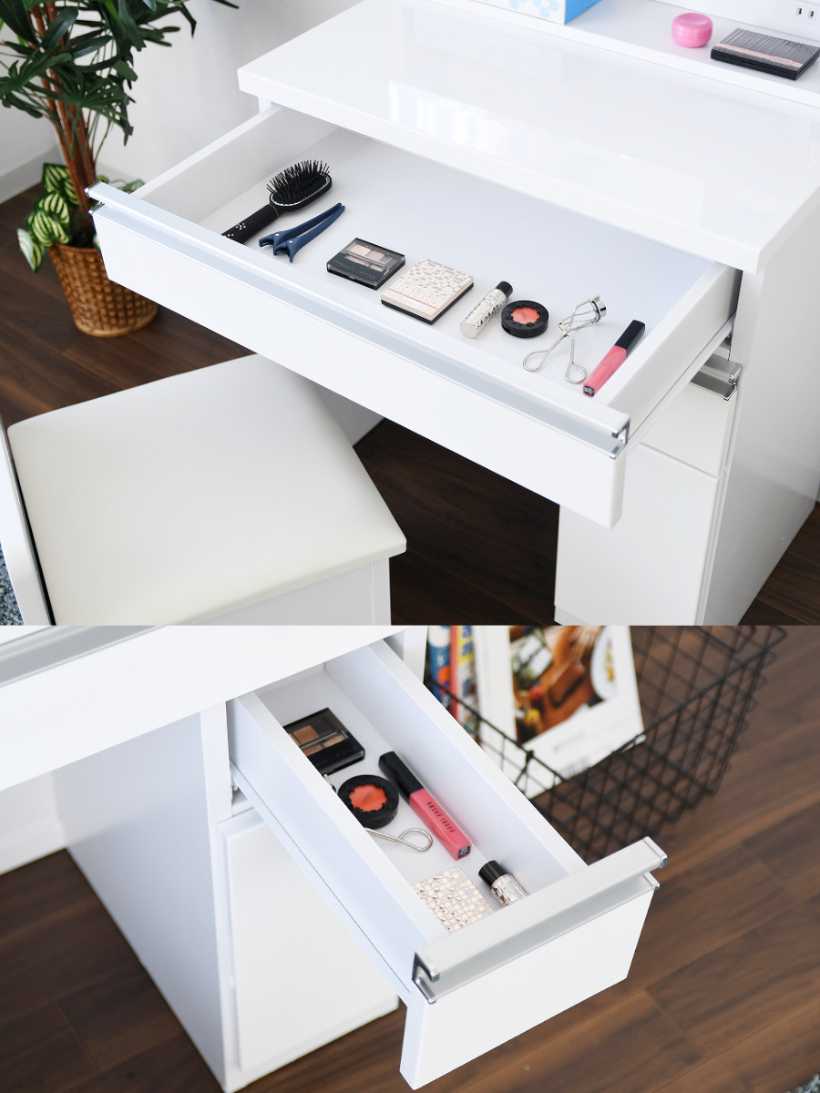 ドレッサー 幅65cm 鏡台 一面鏡 ローズ （ スツール付き コンセント