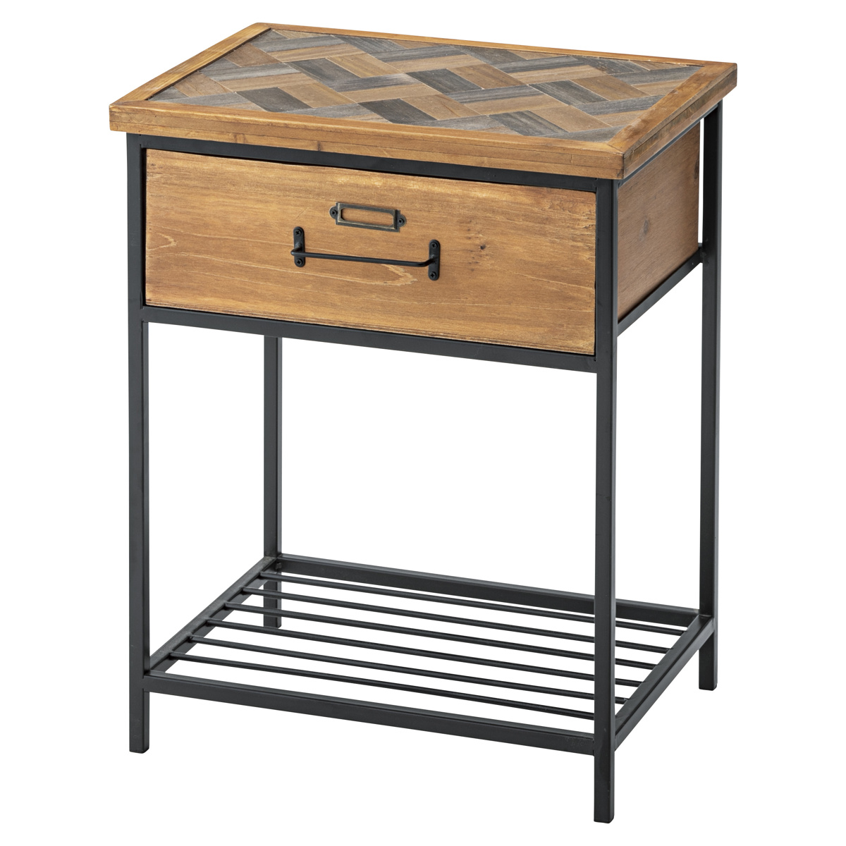 サイドテーブル 幅40cm 引き出し 木製 天然木 ヴィンテージ調