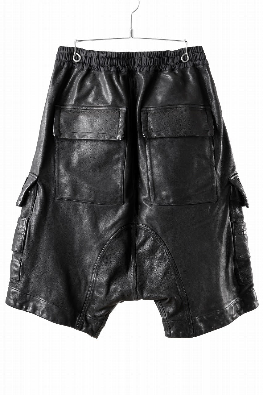 A.F ARTEFACT LOWCROTCH MILITARY WIDE SHORTS / SOFT GOAT LEATHER
