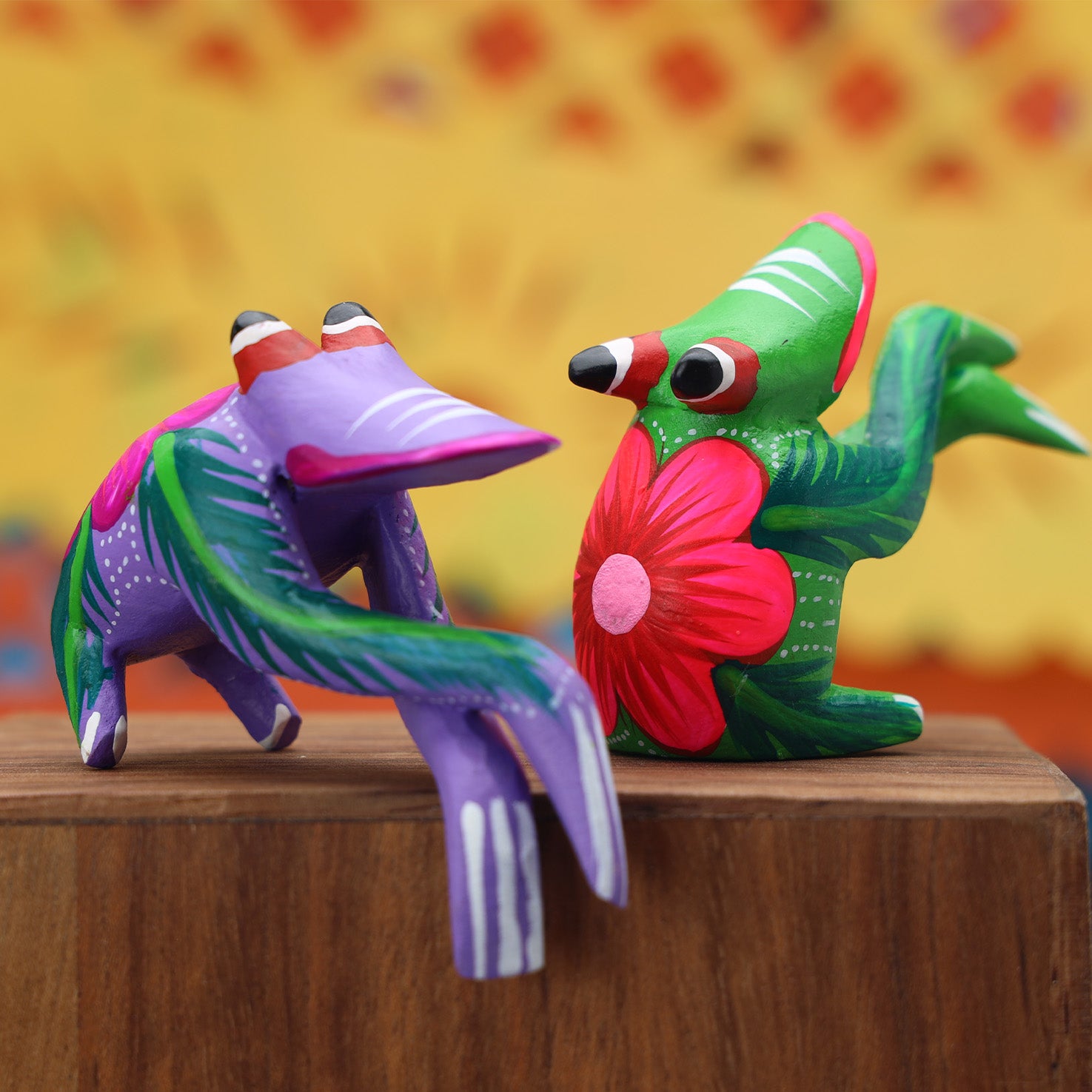 Hand Painted Frog Wooden Figurine Alebrije | Lolo Mexican Mercadito