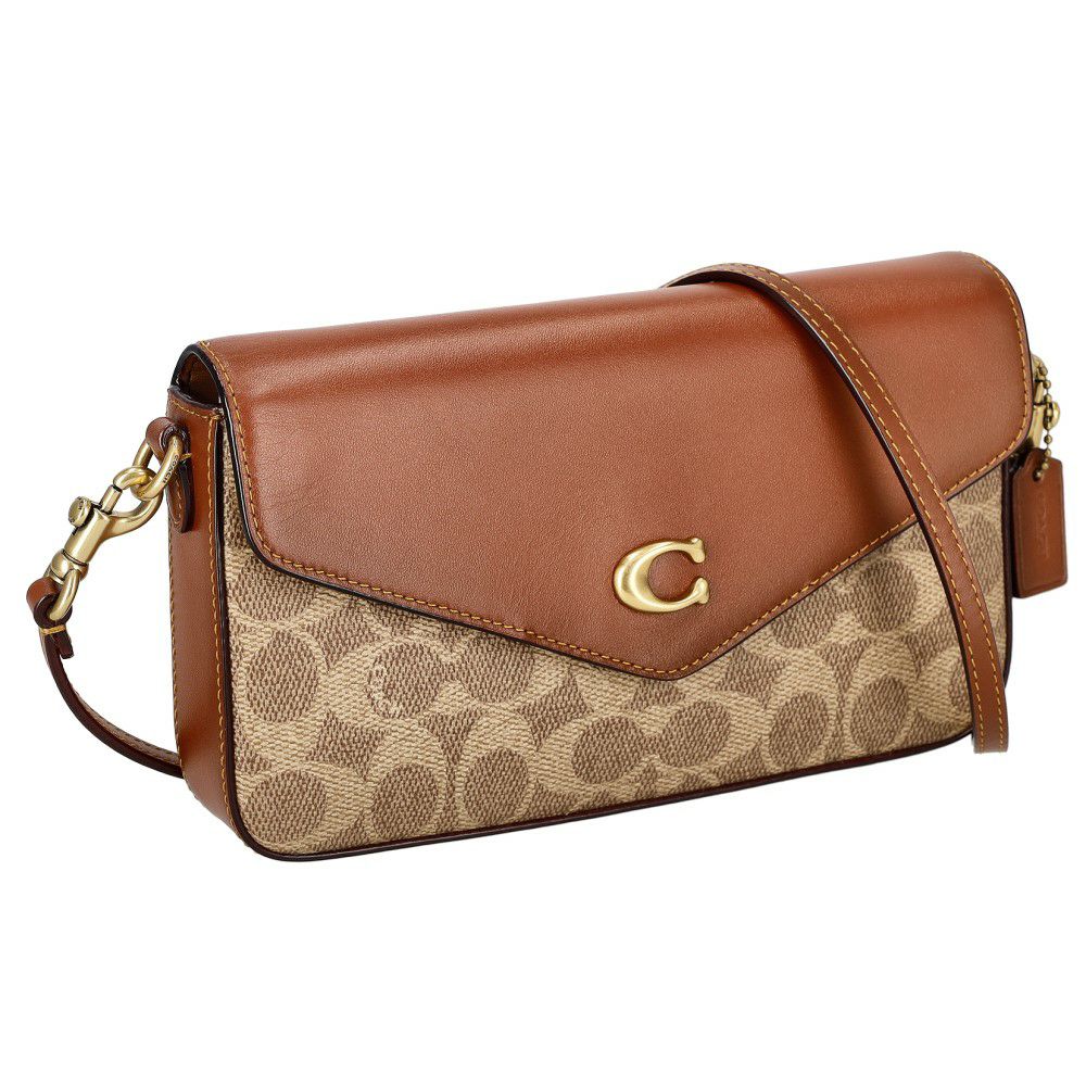 極美品 コーチ PVC ウエストバッグ シグネチャー ロゴ金具 チャーム 茶