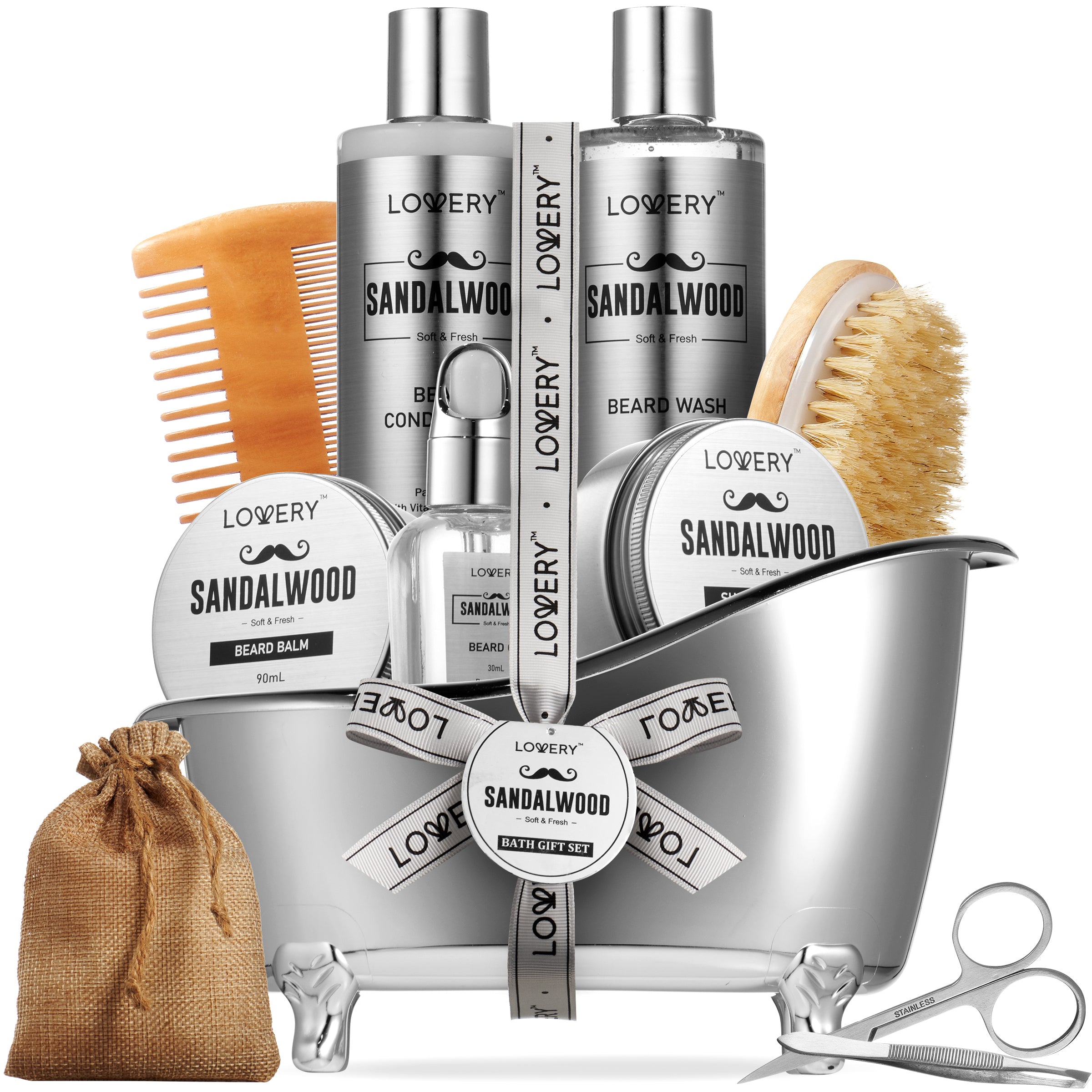 Luxe Sandalwood Grooming Kit, 11pc Men's Spa Gift Set - Lovery