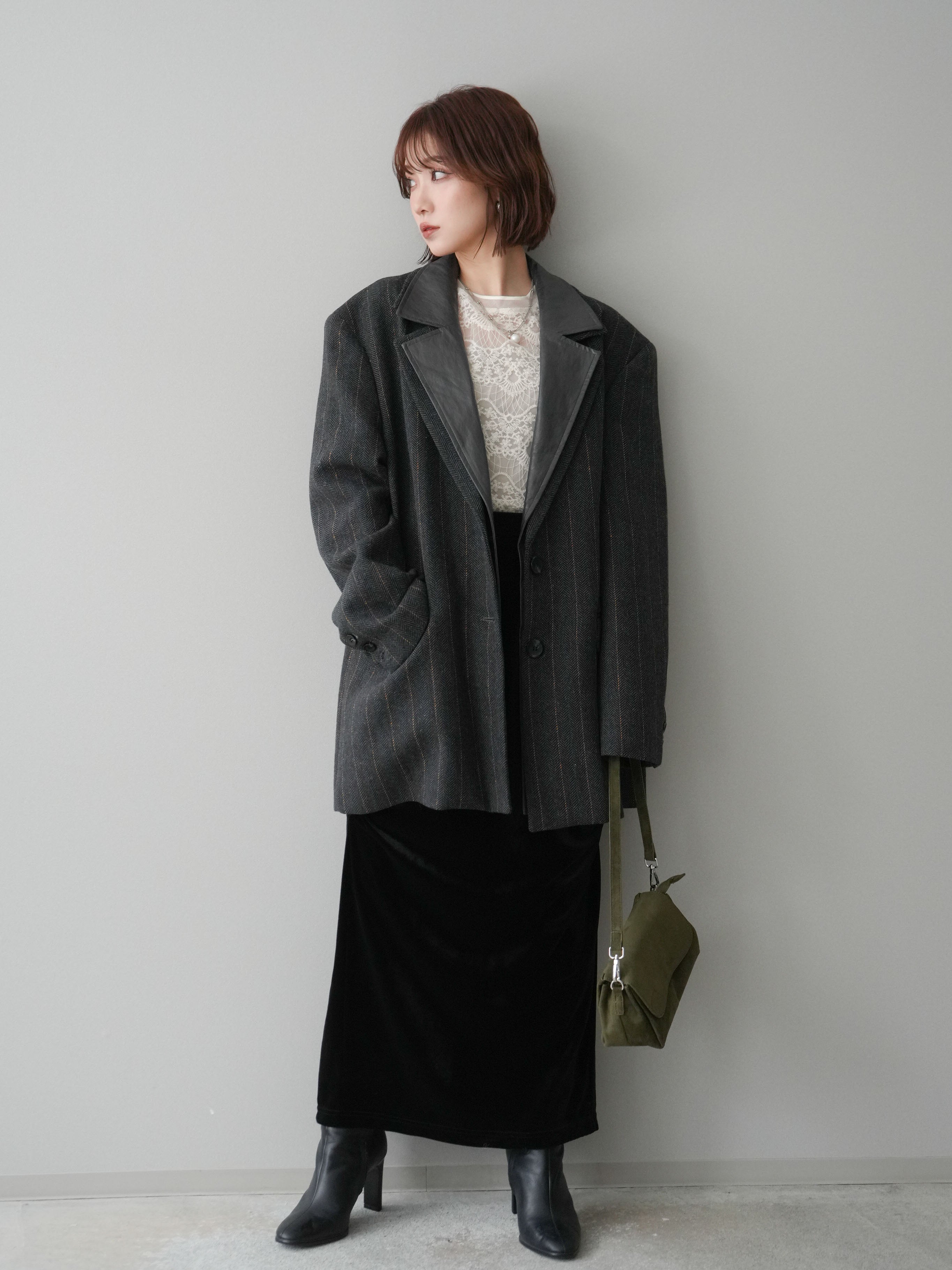 予約]レイヤードデザインツイードテーラードジャケット/charcoal – Lumier