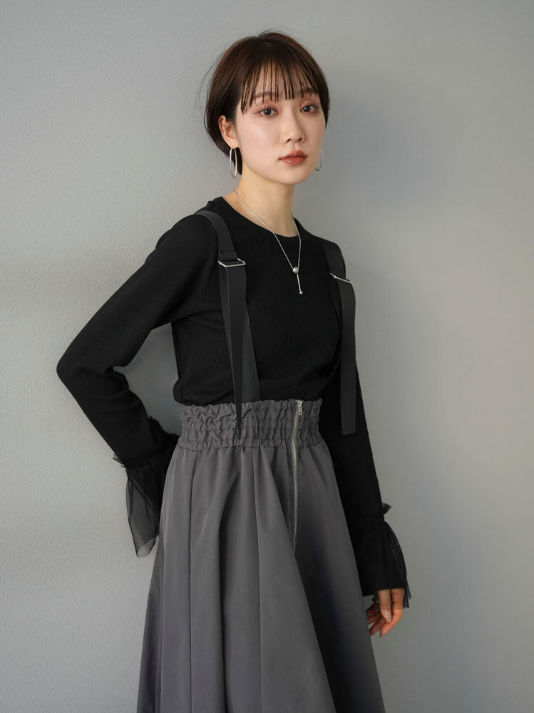 SET]チュールカフスリブカットソー+サスペンダー2WAYベネシャンフレア