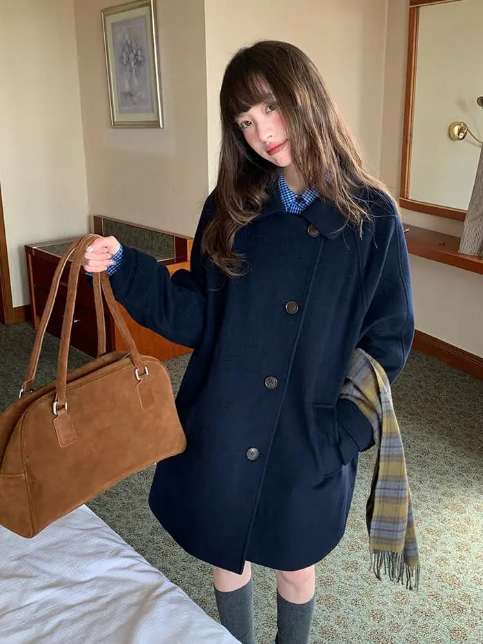 ウールブレンド 折り襟 ミドルコート- LUMIYUMI