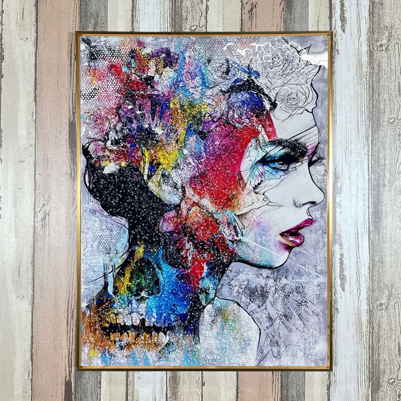 水晶パネル アートパネル 60×80cm ポップアート 金フレーム付き