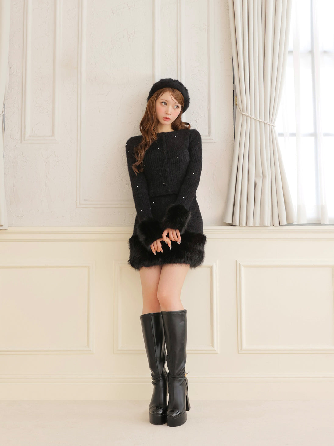 Bijou fur knit onepiece(eme10603) – M me eme