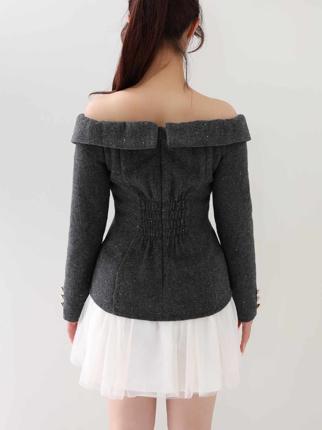 m me eme Wool herringbone tulle onepiece Wool herringbone me