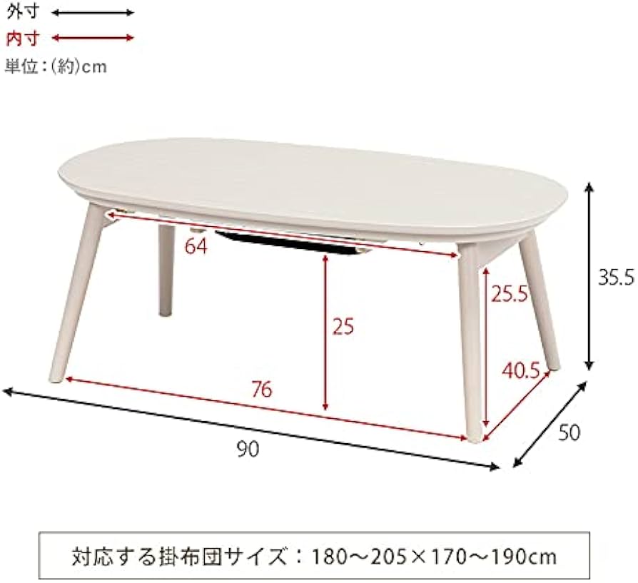 Amazon | こたつ こたつテーブル ホワイト 白 幅90 奥行50 高さ35.5