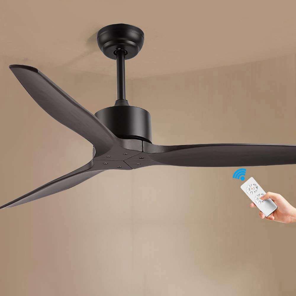 Amazon | ウッドモダンシーリングファン、リモコン付き 3枚の無垢材