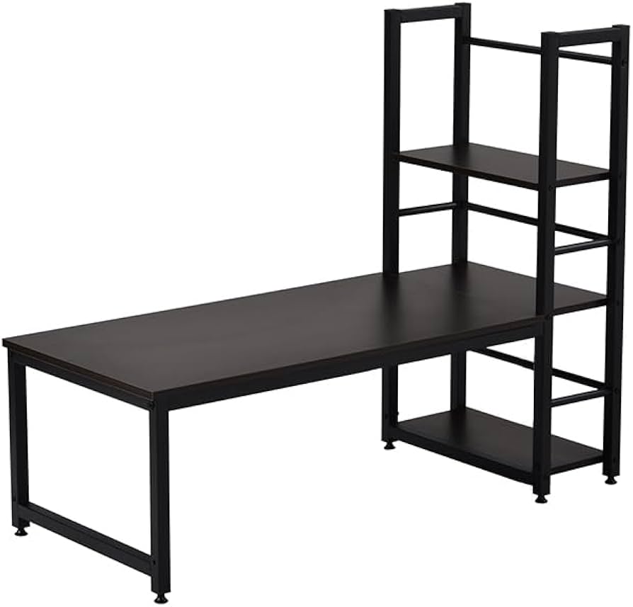 Amazon | 【ダークブラウン】H型PCデスク ロータイプ一体型 ラック付き