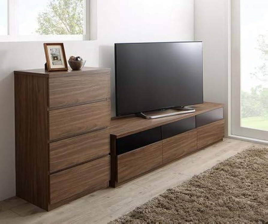 Amazon｜ウォルナットブラウン 2点セット(テレビボード+チェスト) 幅