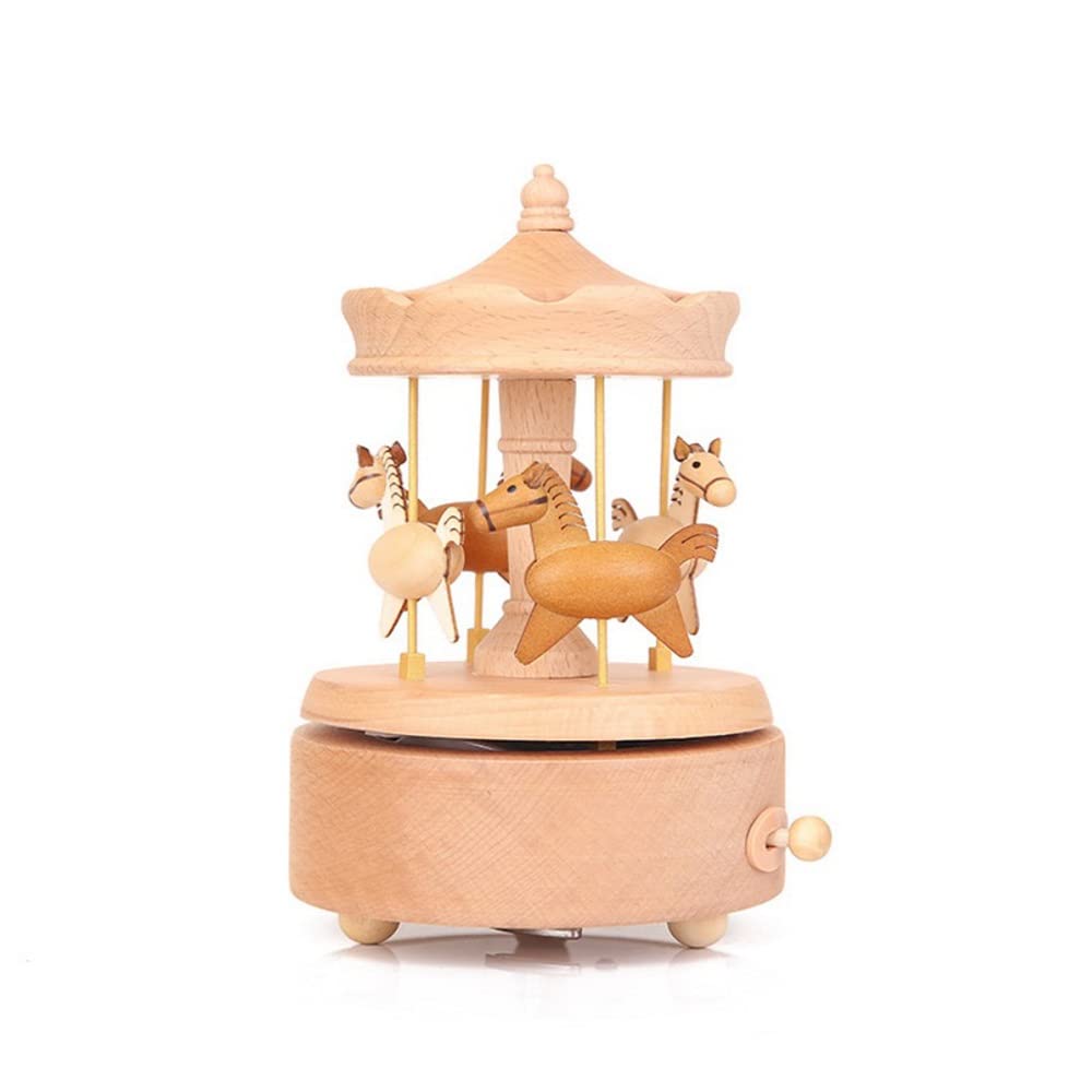 Amazon | オルゴール 木製 メリーゴーランド 回転木馬 可愛い 置物