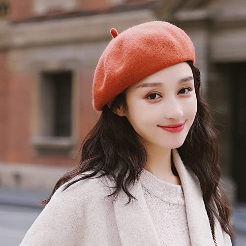 Amazon.co.jp: 秋と冬の純粋なウールウールレンガ赤ベレー帽女性英国の