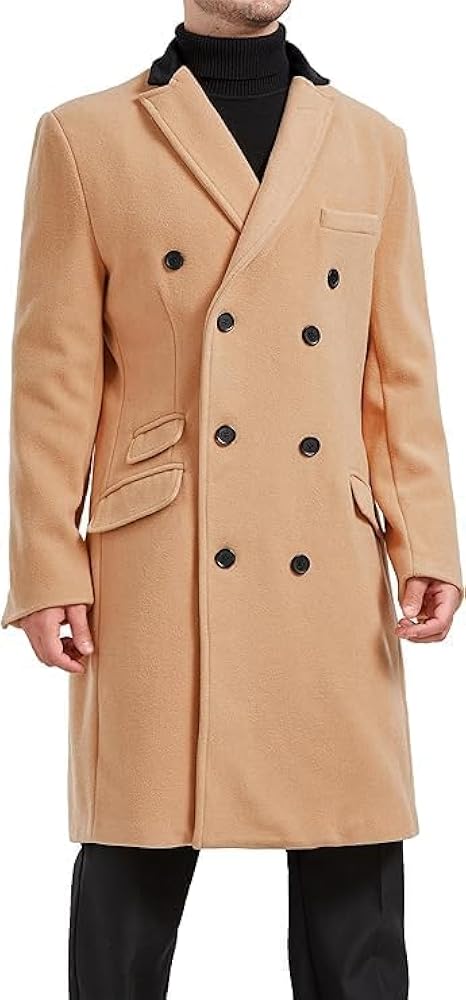 LEATHER JACKET MENS Mens Double Breasted Cashmere & Wool Overcoat