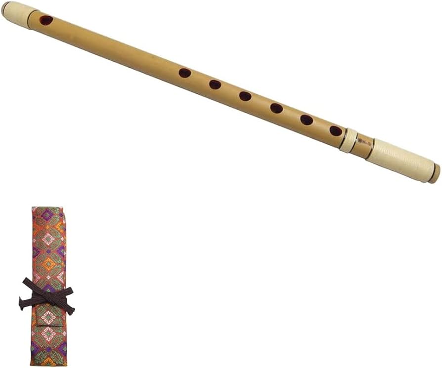 Amazon | 紫山 篠笛 獅子田 籐両巻 内部赤塗 6穴 7本調子 篠笛袋(色柄