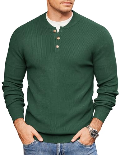 COOFANDY Men Henley Button Sweater Knitted Fashion Sweater Soft