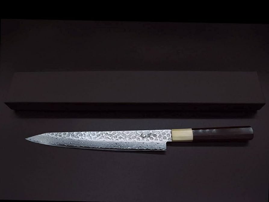 Amazon | プロ仕様 魄刃 Hakuba 剣型筋引き包丁 ダマスカス 鎚目仕上げ