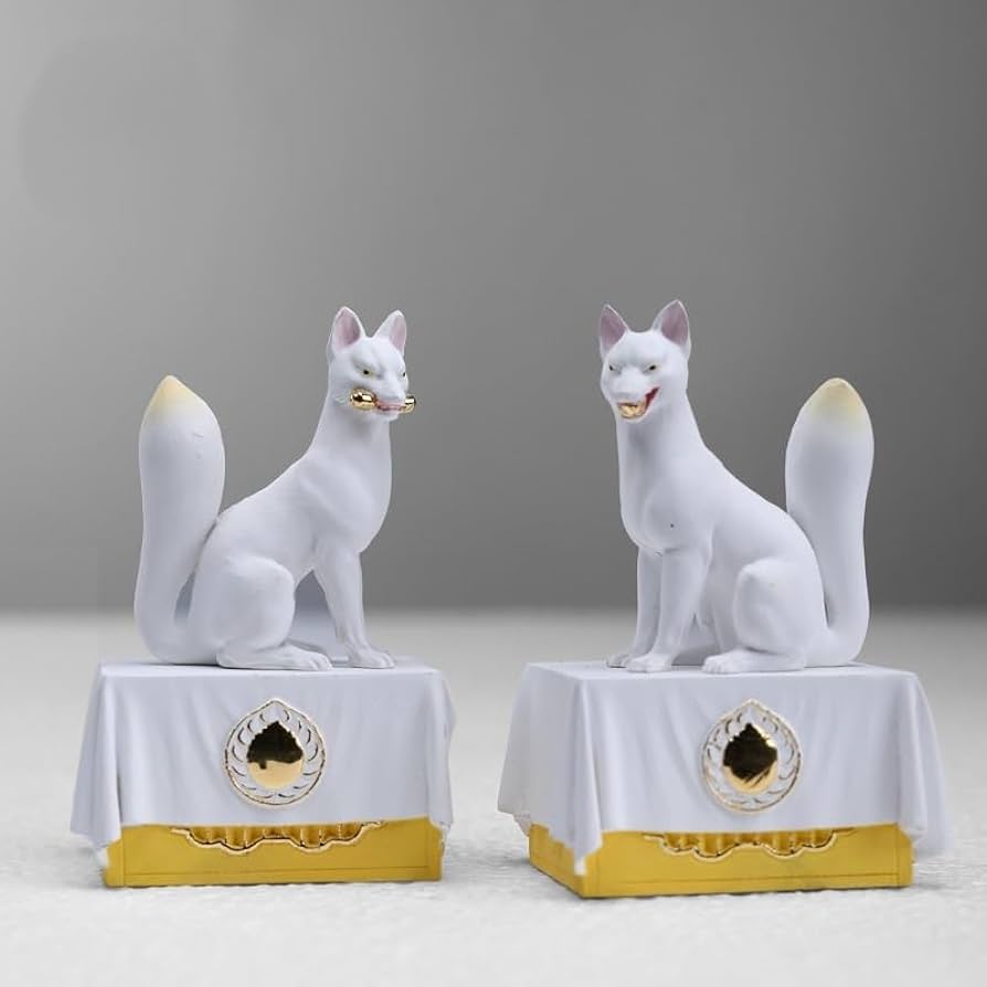 Amazon｜狐 一対 木製 きつね 稲荷大明神 お稲荷さん お稲荷様 稲荷神