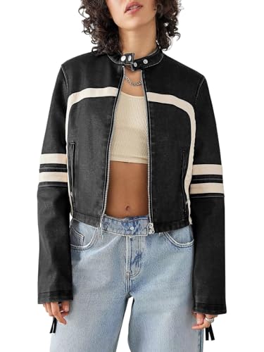 Saodimallsu Women's Faux Leather Jackets Zip Up Stand Collar