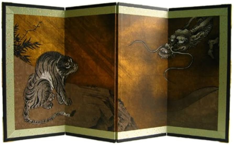 Amazon.co.jp: ミニ屏風 名宝障壁画屏風－龍虎図屏風／高さ34cm : おもちゃ