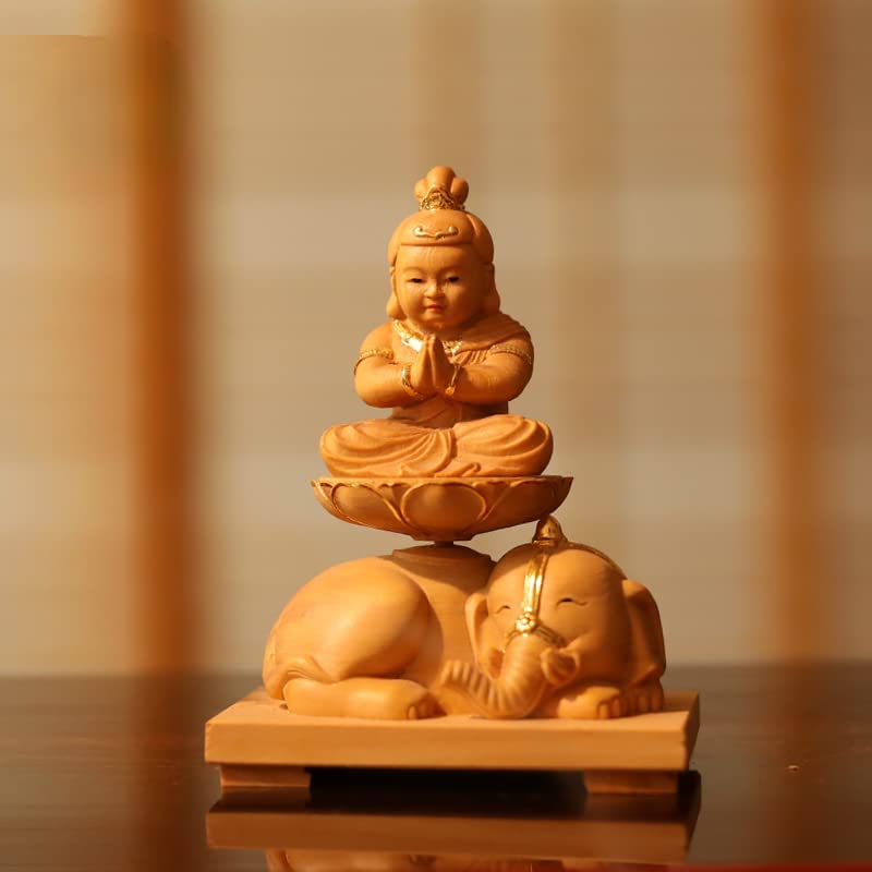 Amazon｜仏像 可愛い【 普賢菩薩 】桧木製高級木彫り 仏像コレクション