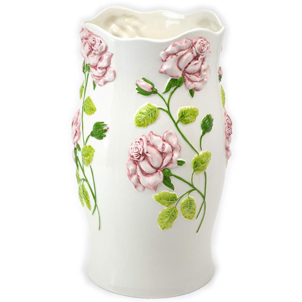 Amazon｜傘立て 陶器 ポルトガル製 薔薇レリーフ ホワイト ピンク